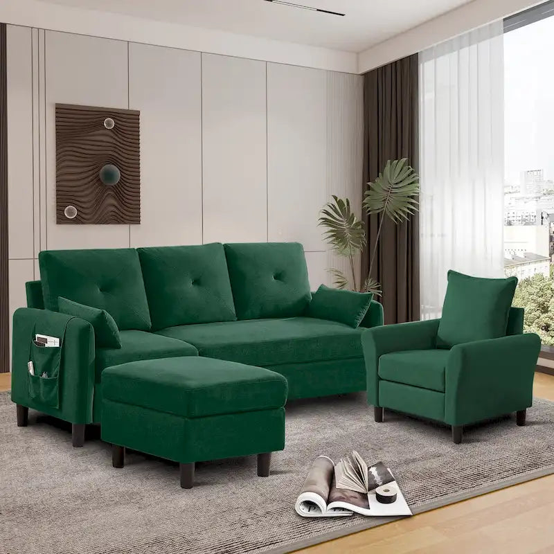 Ensemble de canapé sectionnel 3 pièces avec pouf et fauteuil