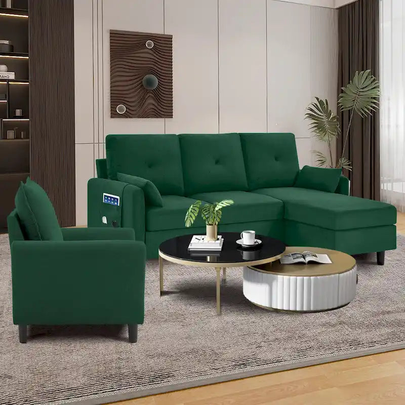 Ensemble de canapé sectionnel 3 pièces avec pouf et fauteuil