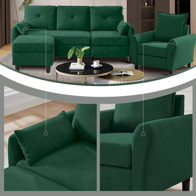 Ensemble de canapé sectionnel 3 pièces avec pouf et fauteuil