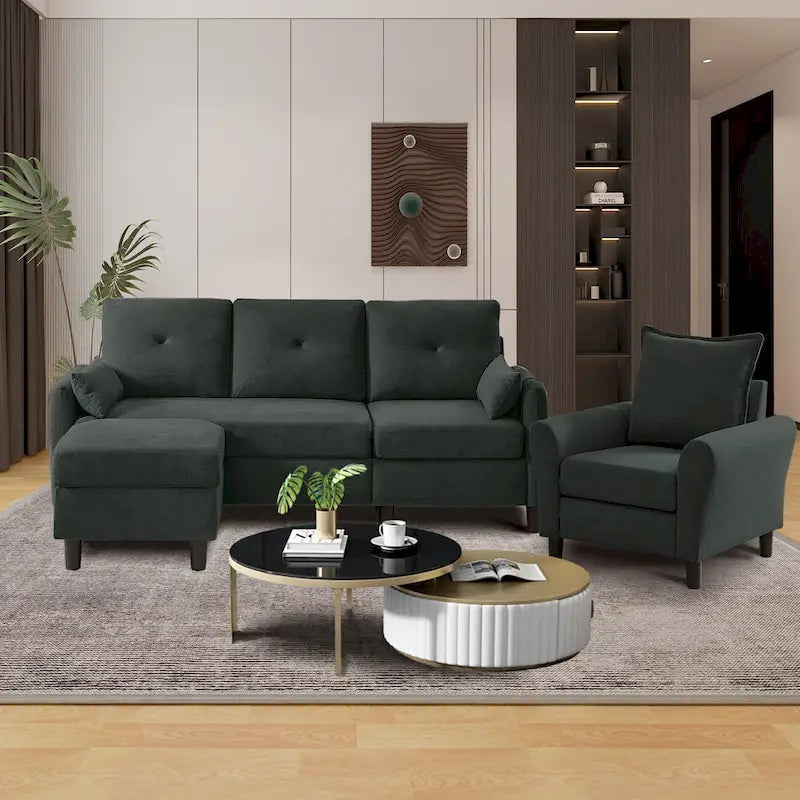Ensemble de canapé sectionnel 3 pièces avec pouf et fauteuil