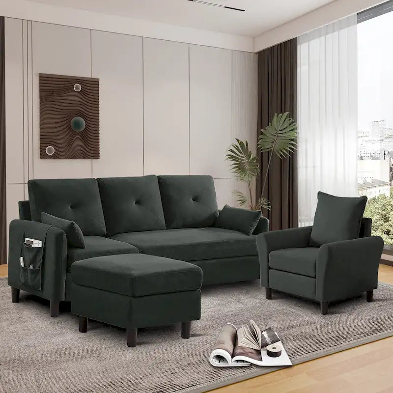 Ensemble de canapé sectionnel 3 pièces avec pouf et fauteuil