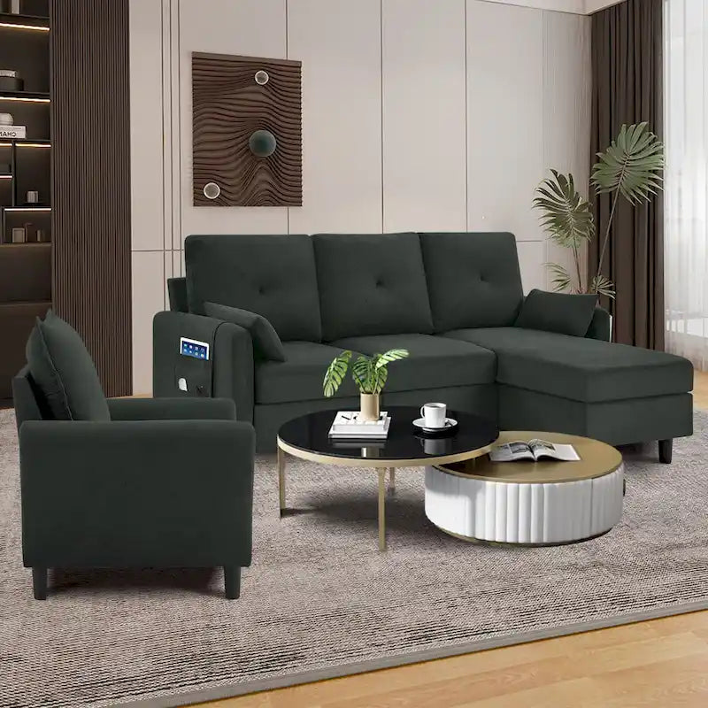 Ensemble de canapé sectionnel 3 pièces avec pouf et fauteuil