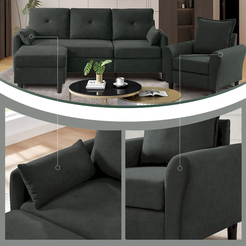 Ensemble de canapé sectionnel 3 pièces avec pouf et fauteuil