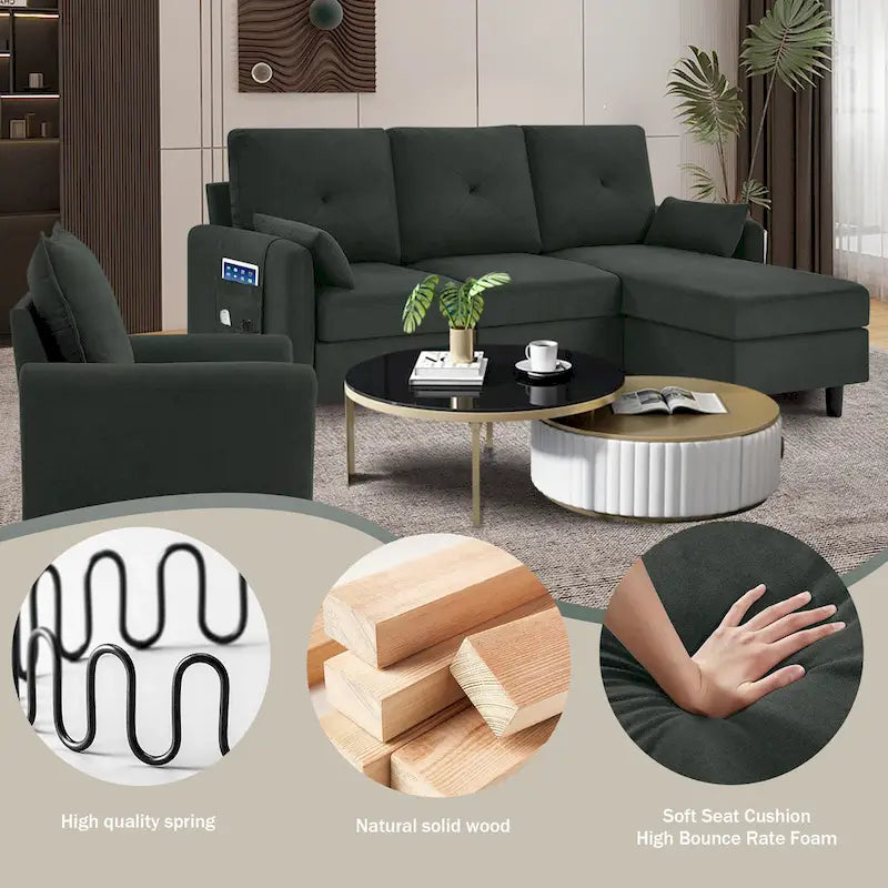 Ensemble de canapé sectionnel 3 pièces avec pouf et fauteuil