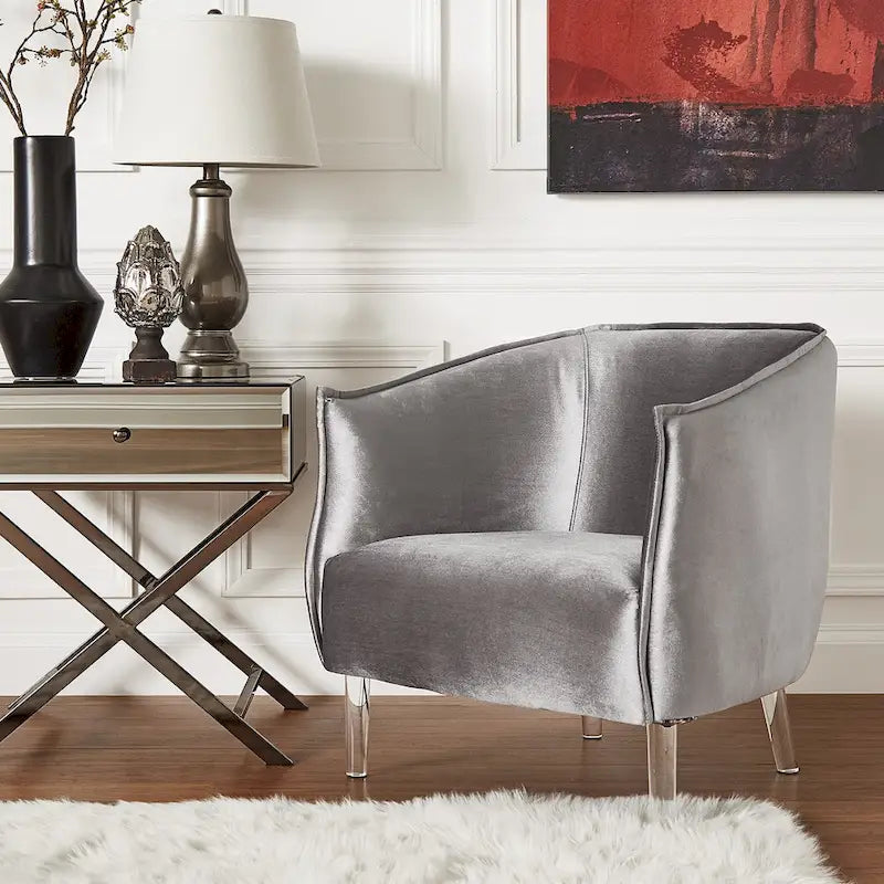 Vianne Velvet Curved Back Acrylic Leg Accent Chair by iNSPIRE Q Bold