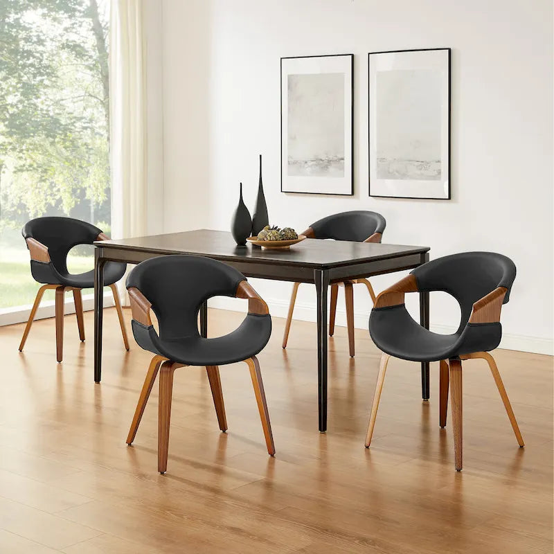Chaise de salle à manger Art Leon en similicuir et bois courbé, style moderne du milieu du siècle
