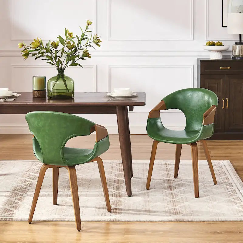 Chaise de salle à manger Art Leon en similicuir et bois courbé, style moderne du milieu du siècle