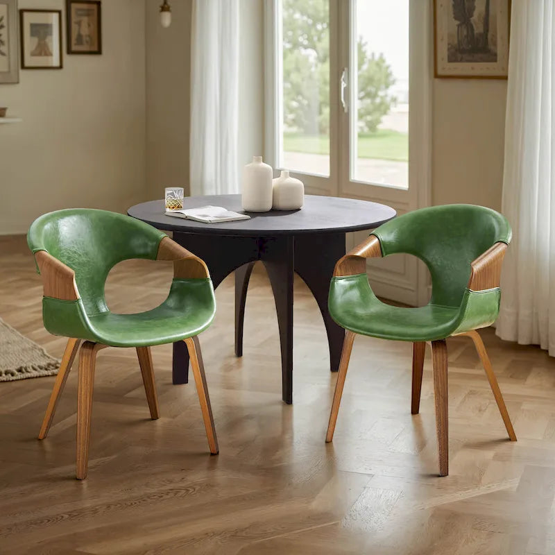 Chaise de salle à manger Art Leon en similicuir et bois courbé, style moderne du milieu du siècle
