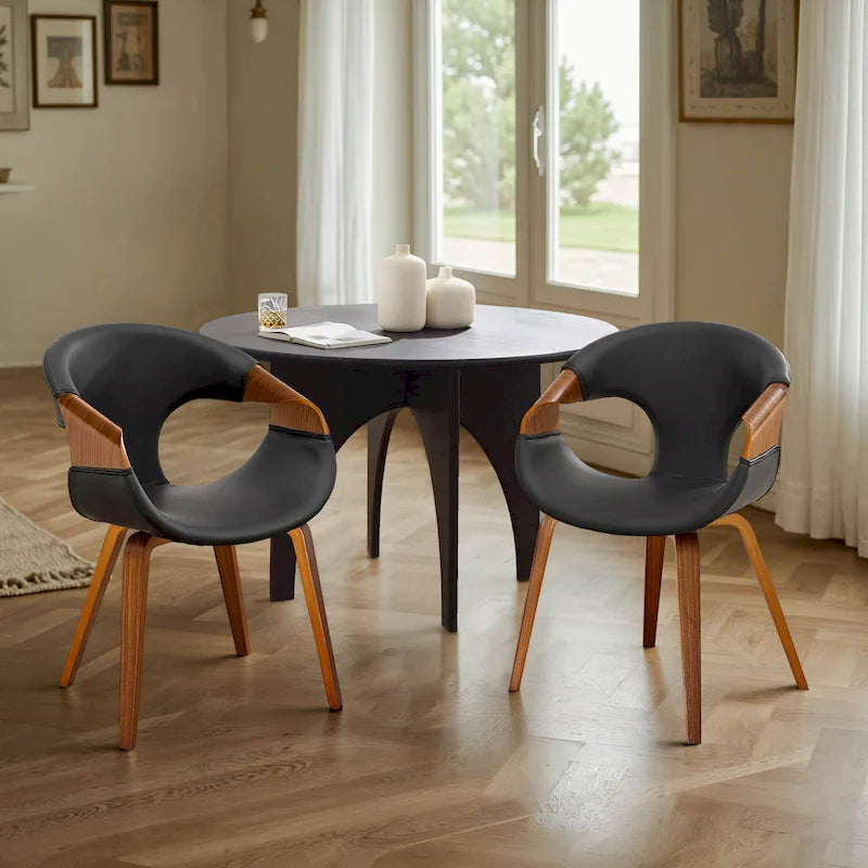 Chaise de salle à manger Art Leon en similicuir et bois courbé, style moderne du milieu du siècle