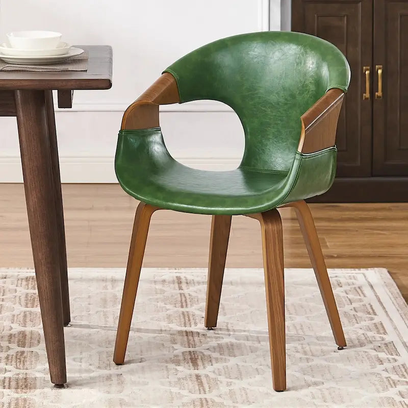 Chaise de salle à manger Art Leon en similicuir et bois courbé, style moderne du milieu du siècle