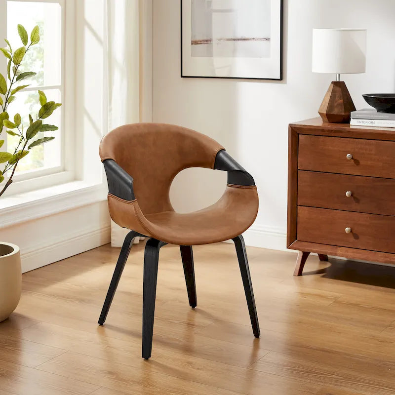 Chaise de salle à manger Art Leon en similicuir et bois courbé, style moderne du milieu du siècle