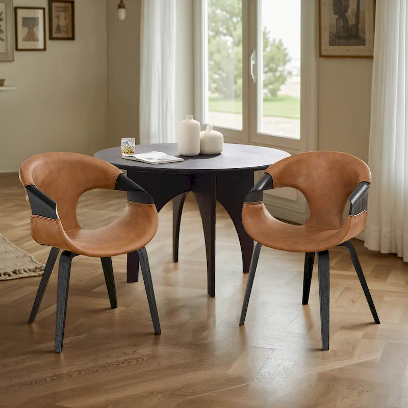 Chaise de salle à manger Art Leon en similicuir et bois courbé, style moderne du milieu du siècle