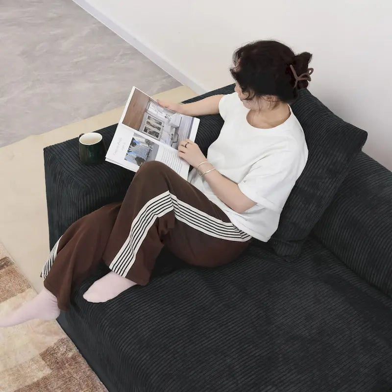 102 L-shape Corduroy Upholstered Sectional Couch Oversize Modern Minimalist Sofa