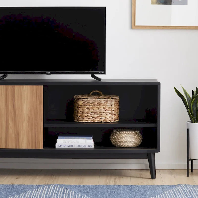 Brookside Madison Mid Century Modern TV Stand for TV's up to 65 Sliding Doors and Cable Management
