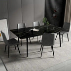 Table à manger de cuisine rectangulaire blanche de 180 cm, avec plateau en marbre de pierre frittée, pieds en métal