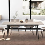 Table à manger de cuisine rectangulaire blanche de 180 cm, avec plateau en marbre de pierre frittée, pieds en métal