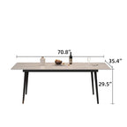 Table à manger de cuisine rectangulaire blanche de 180 cm, avec plateau en marbre de pierre frittée, pieds en métal