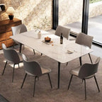 Table à manger de cuisine rectangulaire blanche de 180 cm, avec plateau en marbre de pierre frittée, pieds en métal