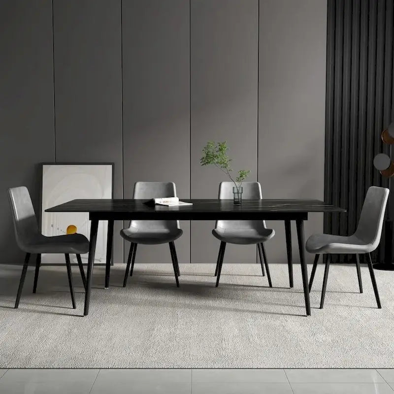 Table à manger de cuisine rectangulaire blanche de 180 cm, avec plateau en marbre de pierre frittée, pieds en métal