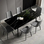 Table à manger de cuisine rectangulaire blanche de 180 cm, avec plateau en marbre de pierre frittée, pieds en métal