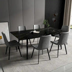 Table à manger de cuisine rectangulaire blanche de 180 cm, avec plateau en marbre de pierre frittée, pieds en métal