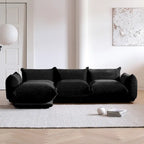 Modern Black Chenille Sectional Sofa Comfy Modular Couch with Ottoman