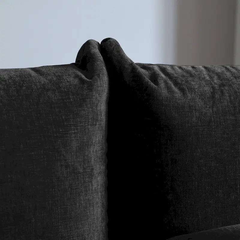 Modern Black Chenille Sectional Sofa Comfy Modular Couch with Ottoman