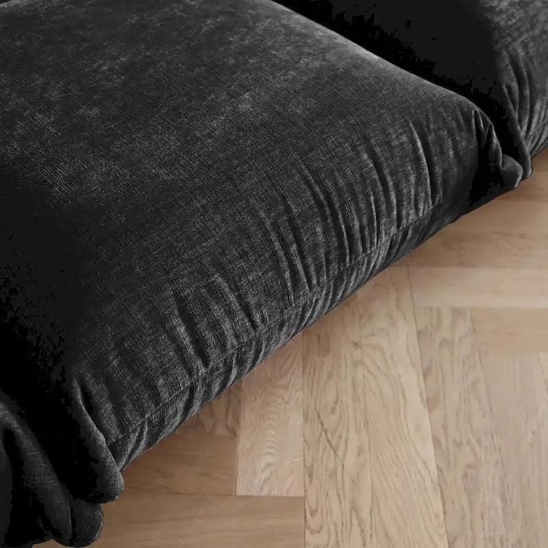Modern Black Chenille Sectional Sofa Comfy Modular Couch with Ottoman