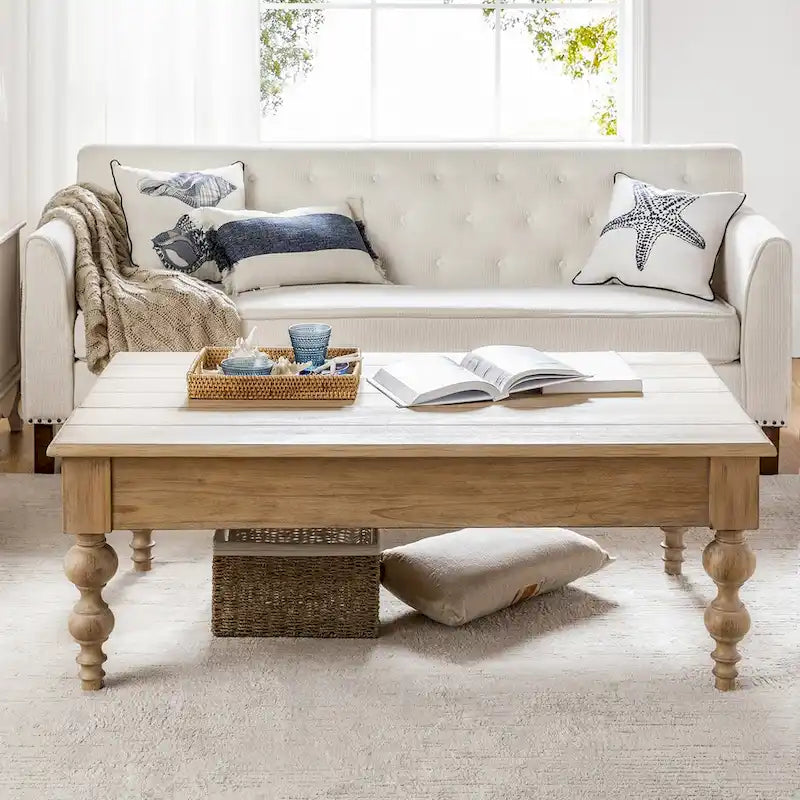 Table basse rectangulaire traditionnelle Gaston avec étagère de rangement par HULALA HOME