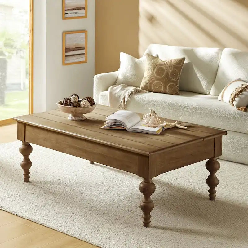 Table basse rectangulaire traditionnelle Gaston avec étagère de rangement par HULALA HOME