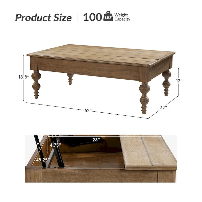 Table basse rectangulaire traditionnelle Gaston avec étagère de rangement par HULALA HOME