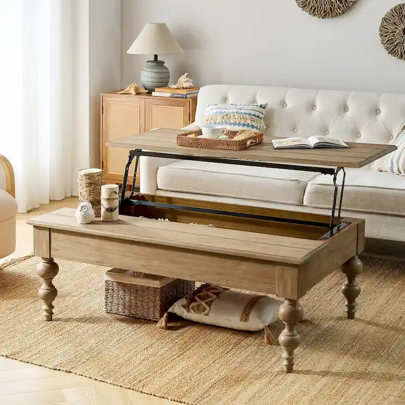 Table basse rectangulaire traditionnelle Gaston avec étagère de rangement par HULALA HOME