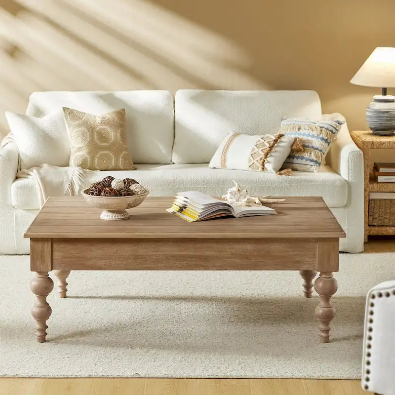 Table basse rectangulaire traditionnelle Gaston avec étagère de rangement par HULALA HOME