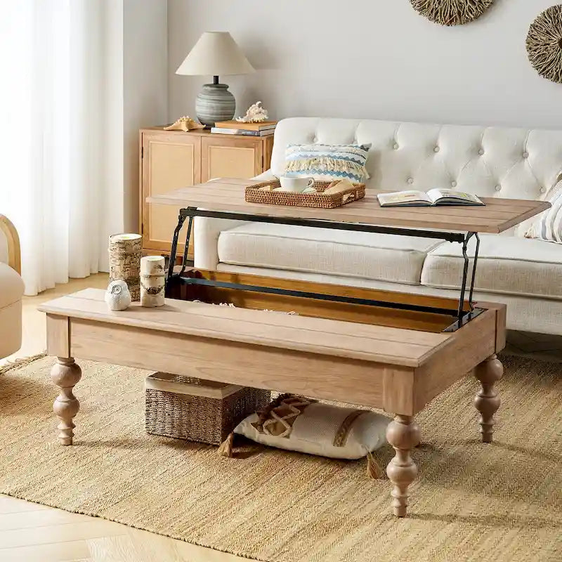 Table basse rectangulaire traditionnelle Gaston avec étagère de rangement par HULALA HOME
