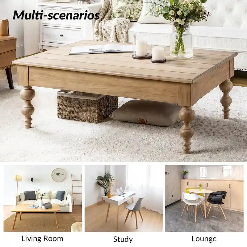 Table basse rectangulaire traditionnelle Gaston avec étagère de rangement par HULALA HOME