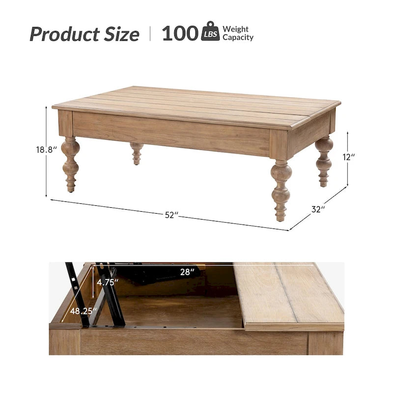 Table basse rectangulaire traditionnelle Gaston avec étagère de rangement par HULALA HOME