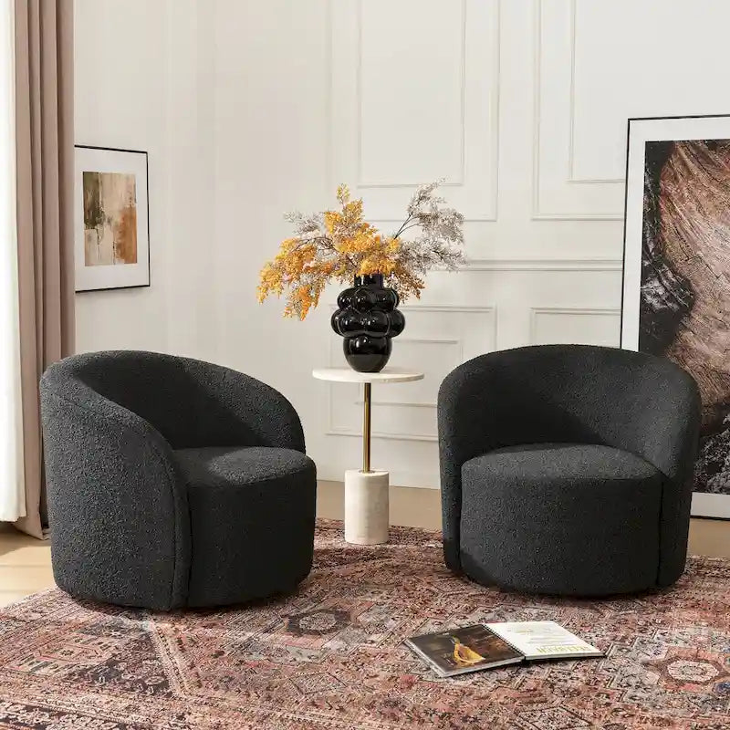 KINWELL 34 Wide Upholstered Swivel Accent Barrel Chair (Set of 2)