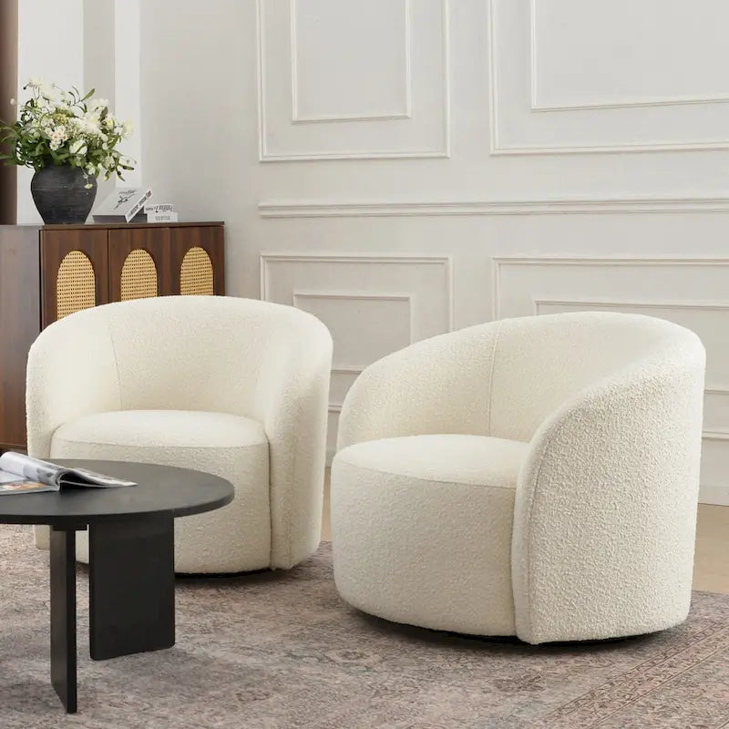 KINWELL 34 Wide Upholstered Swivel Accent Barrel Chair (Set of 2)