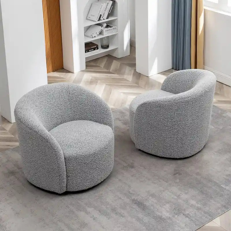 KINWELL 34 Wide Upholstered Swivel Accent Barrel Chair (Set of 2)