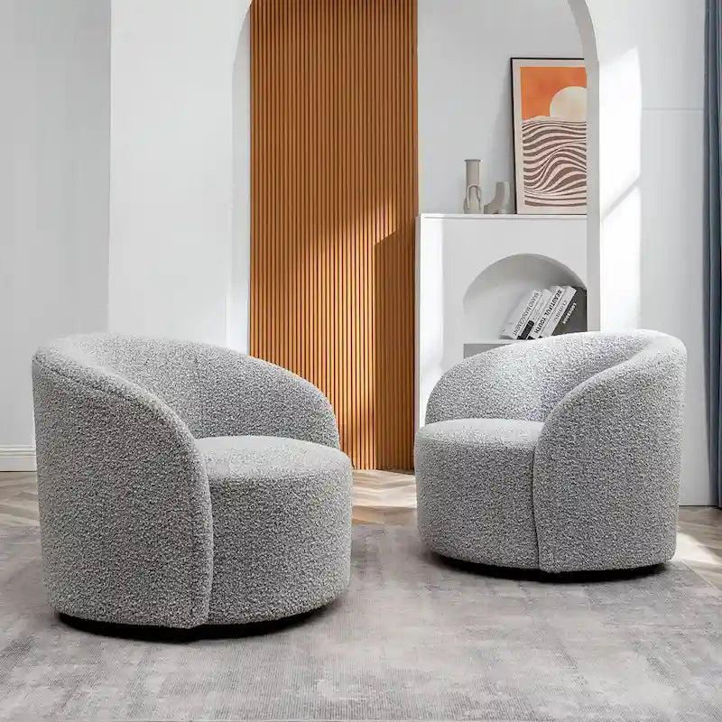 KINWELL 34 Wide Upholstered Swivel Accent Barrel Chair (Set of 2)