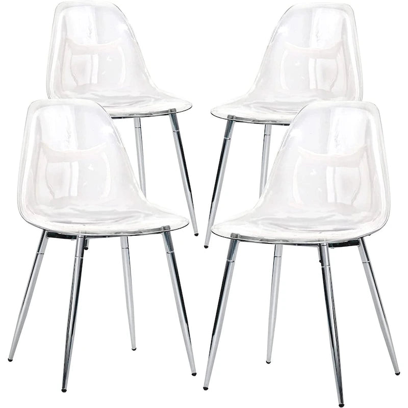Chaises d'appoint modernes en plastique transparent avec pieds en métal