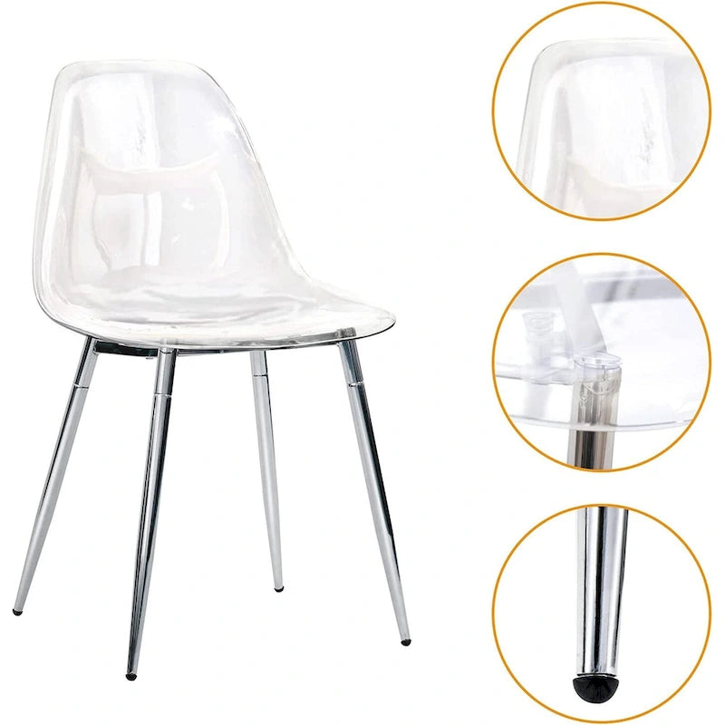 Chaises d'appoint modernes en plastique transparent avec pieds en métal