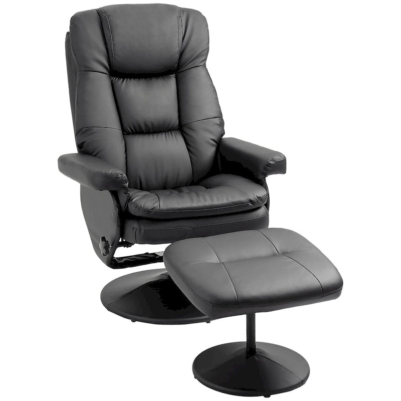 HOMCOM Recliner and Ottoman with Wrapped Base, Swivel PU Leather Reclining Chair with Footrest for Living Room