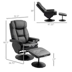 HOMCOM Recliner and Ottoman with Wrapped Base, Swivel PU Leather Reclining Chair with Footrest for Living Room