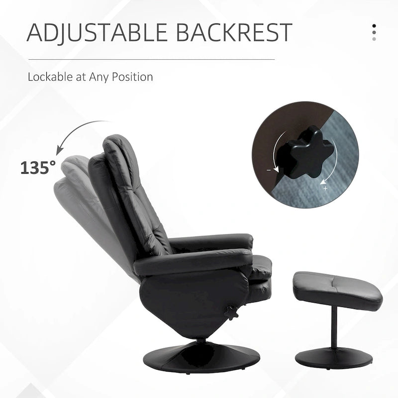 HOMCOM Recliner and Ottoman with Wrapped Base, Swivel PU Leather Reclining Chair with Footrest for Living Room
