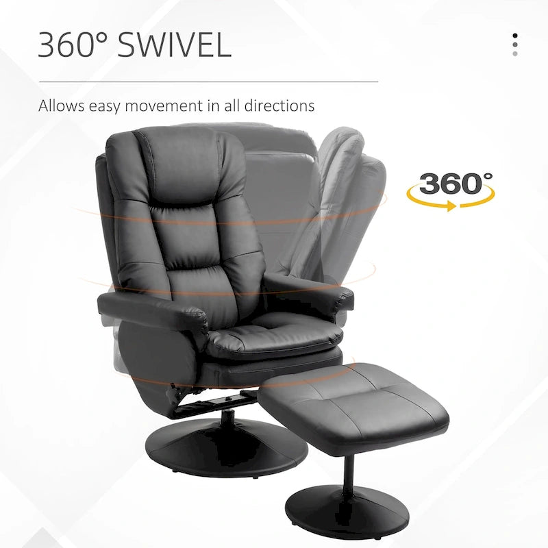 HOMCOM Recliner and Ottoman with Wrapped Base, Swivel PU Leather Reclining Chair with Footrest for Living Room