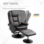 HOMCOM Recliner and Ottoman with Wrapped Base, Swivel PU Leather Reclining Chair with Footrest for Living Room
