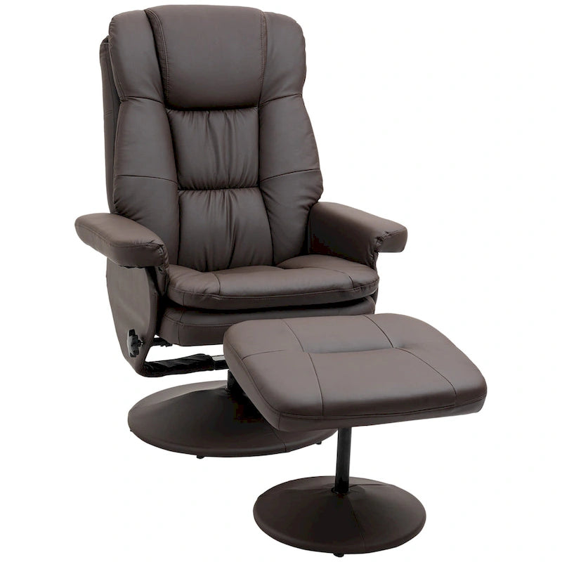 HOMCOM Recliner and Ottoman with Wrapped Base, Swivel PU Leather Reclining Chair with Footrest for Living Room