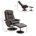 HOMCOM Recliner and Ottoman with Wrapped Base, Swivel PU Leather Reclining Chair with Footrest for Living Room