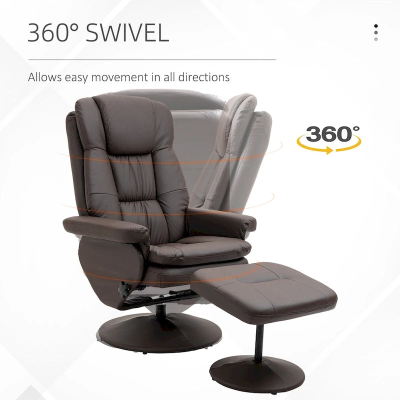 HOMCOM Recliner and Ottoman with Wrapped Base, Swivel PU Leather Reclining Chair with Footrest for Living Room